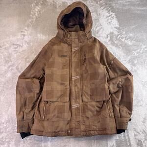 Y2K SIMS Snowboarding Ski Jacket Men’s Large Brown Checkered Hooded Gorpcore